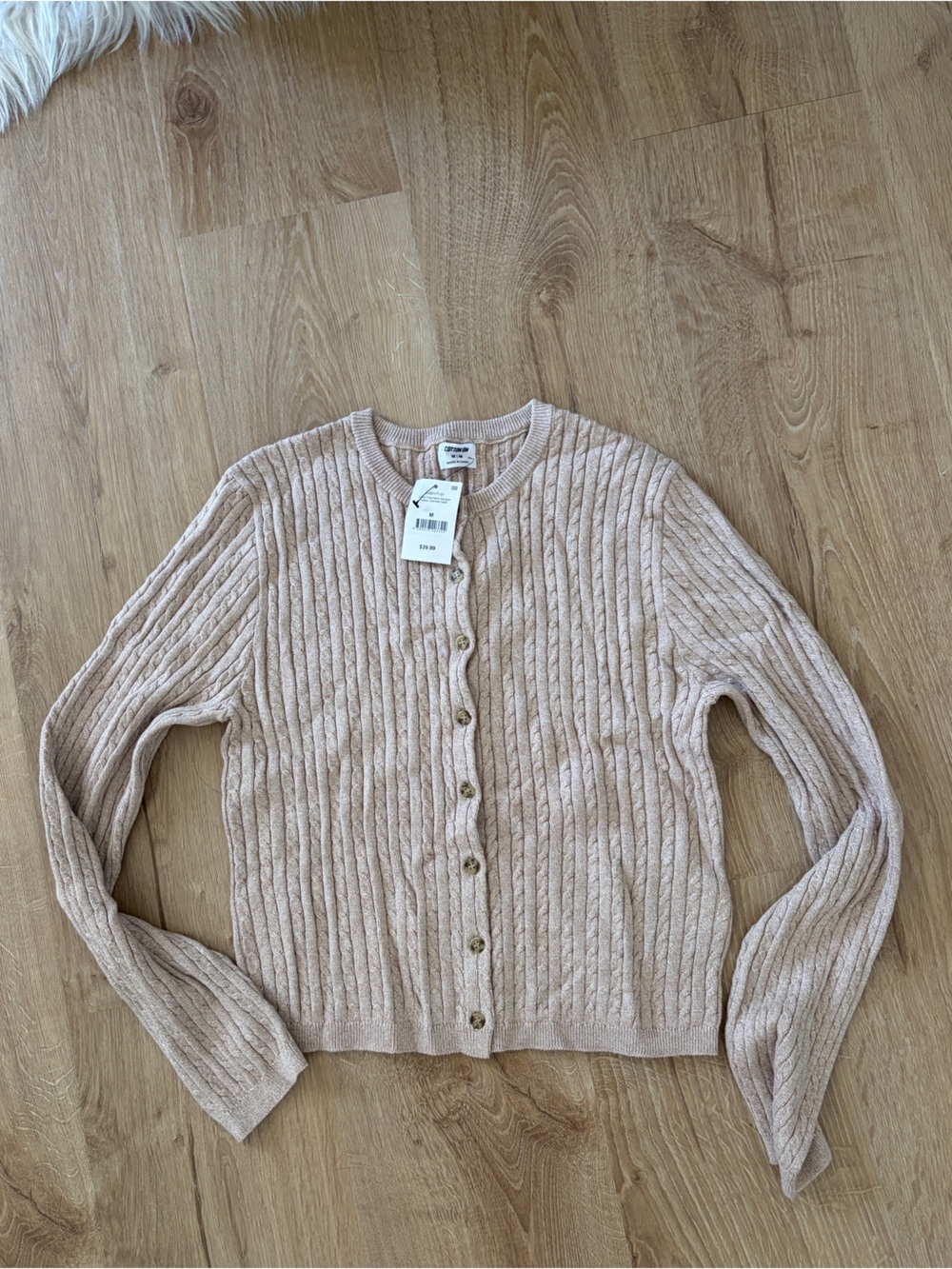 Cotton On Beige Ribbed Button-Front Sweater Top